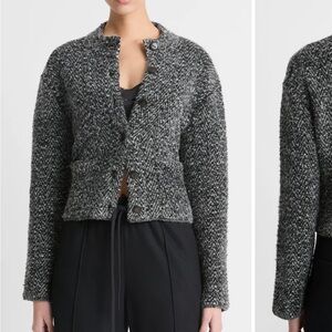 VINCE. $495 Herringbone Textured Wool Blend Crop Cardigan Jacket L